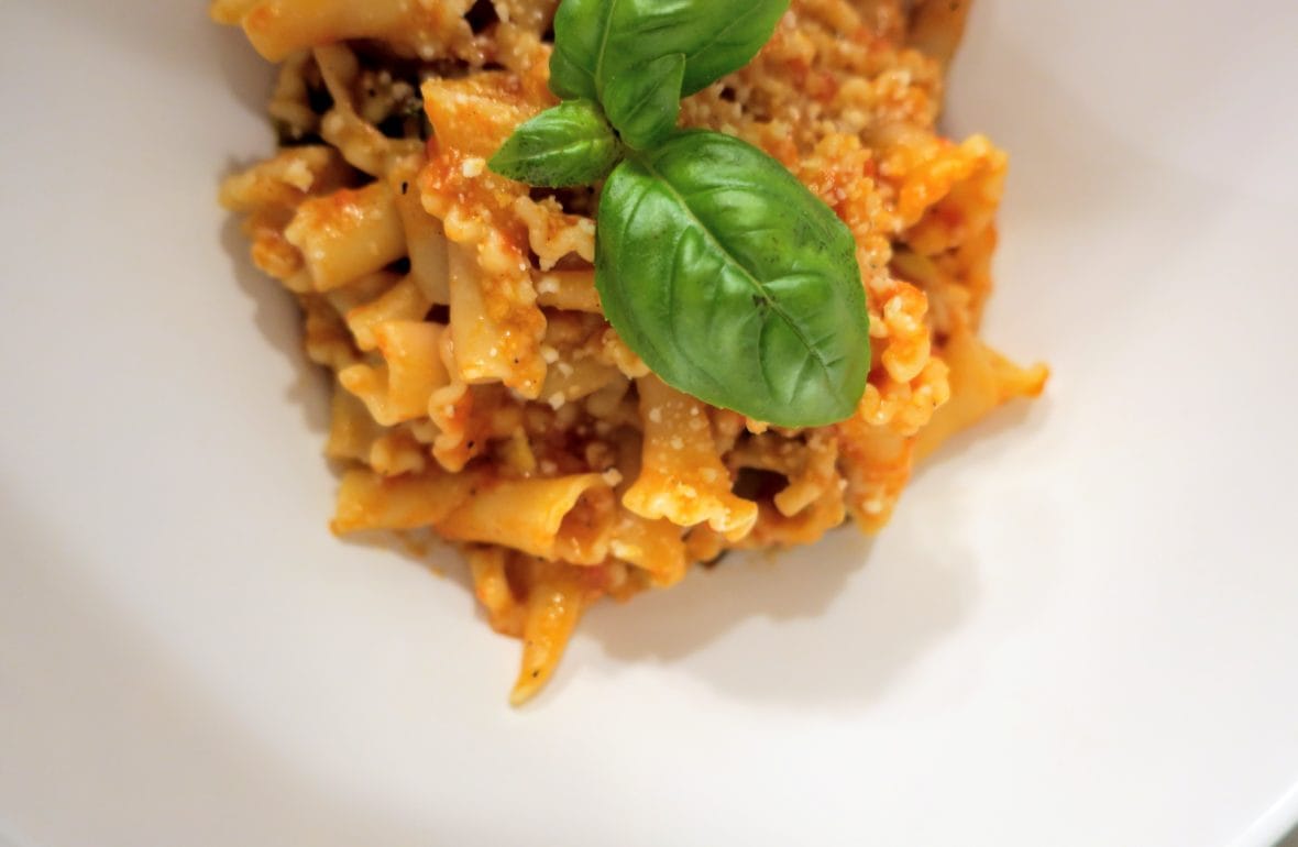 Gigli pasta with homemade tomato sauce